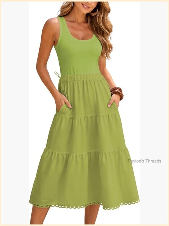 Dresses & Skirts - Sleeveless Maxi Dress with Pockets, Decorative Bow Waist, Tiered Flowy Tank